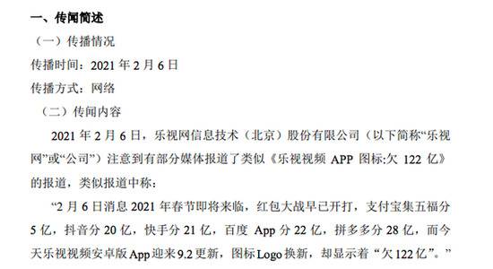乐视网：更换App图标出于推广效果最大化考虑 公司净资产约-153亿