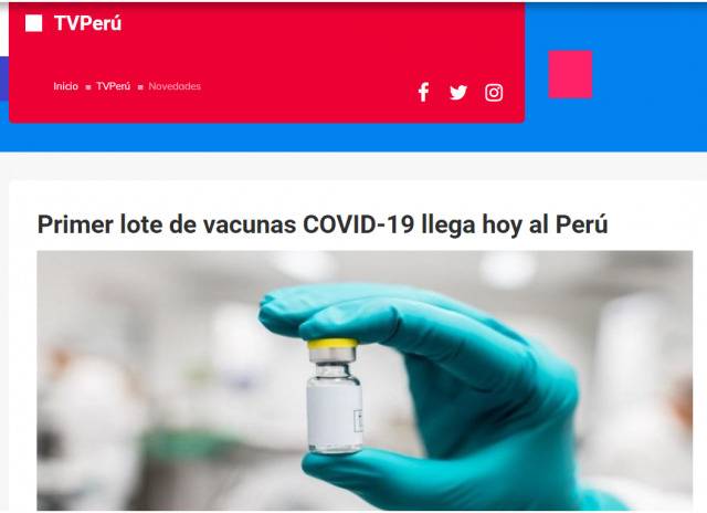 秘鲁媒体以头条报道中国疫苗运抵当地 称“开启希望”