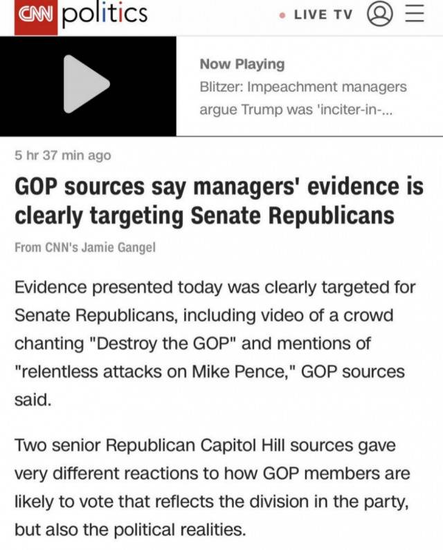 △CNN报道，弹劾管理人的陈述明显对共和党参议员具有很强的针对性