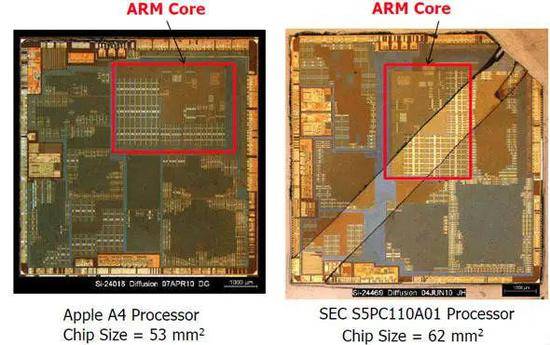 Apple A4与“蜂鸟”芯片对比图源：AppleInsider