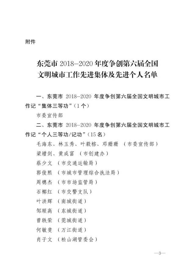 祝贺！东莞创建第六届全国文明城市先进集体、先进个人名单公布