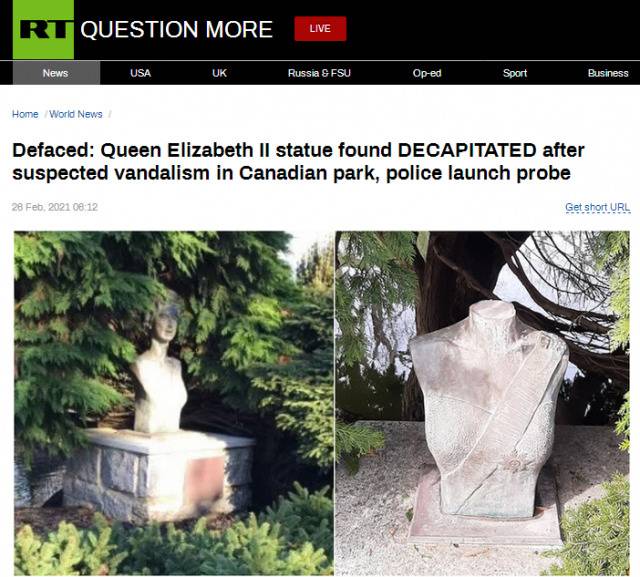 加拿大公园内英女王雕像被“斩首”，警方展开调查