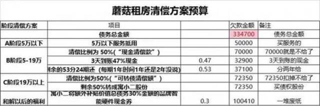 （张志根据方案做了一份清偿预算）