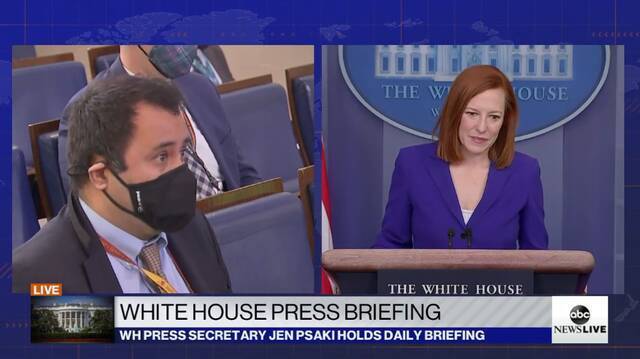 白宫新闻秘书普萨基回答记者提问视频截图