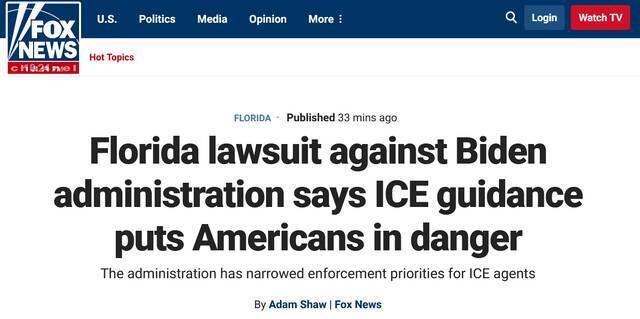 美佛罗里达州因非法移民犯罪问题起诉拜登政府