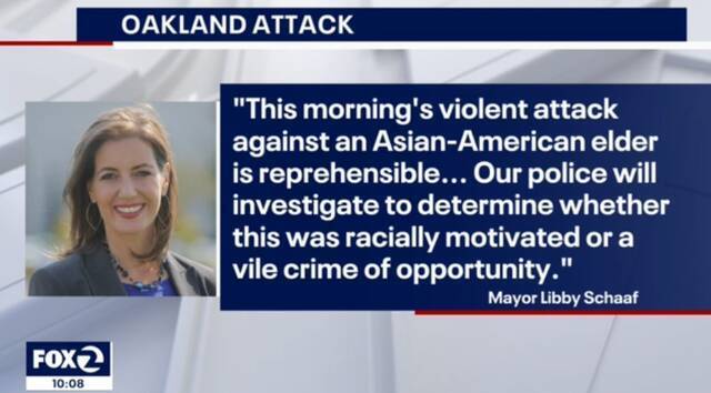 奥克兰市长谴责亚裔老人遇袭事件