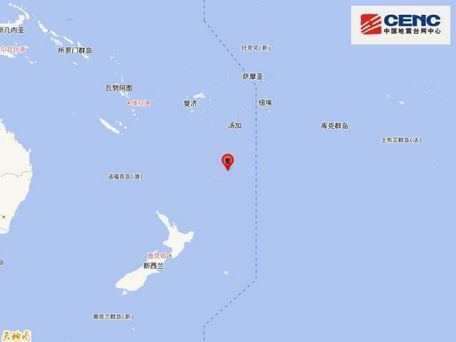新西兰克马德克群岛发生6.1级地震 源深度10千米