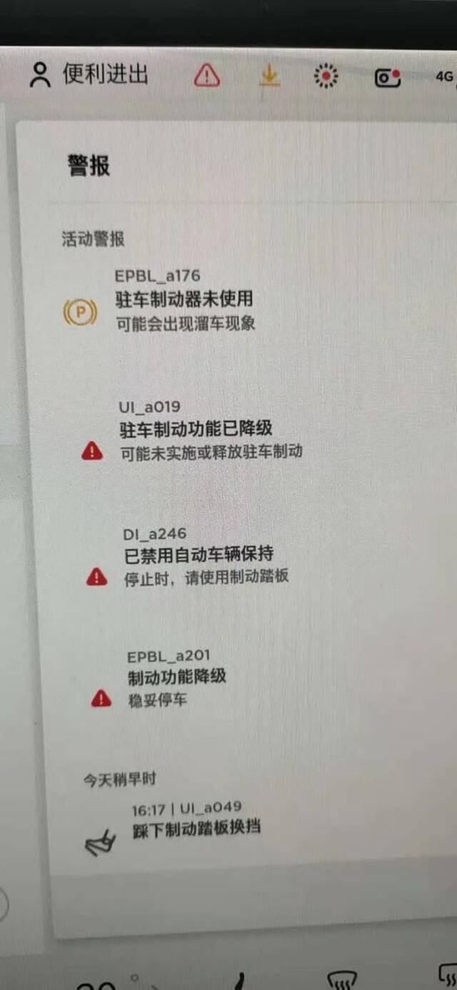 图/采访对象供图（前一晚升级系统后，王刚的车出现一串故障码）