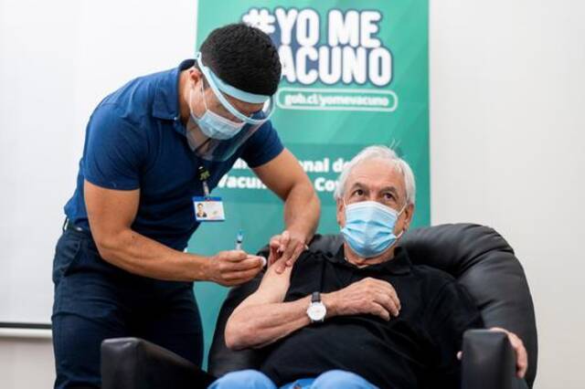 智利总统于2月12日接种科兴新冠疫苗。