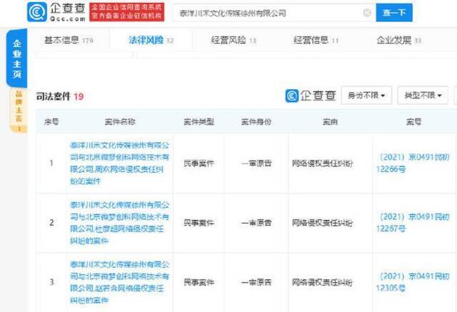 企查查显示相关信息