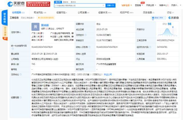 完美日记关联公司注册资本增至约5.1亿美元 增幅63.7%