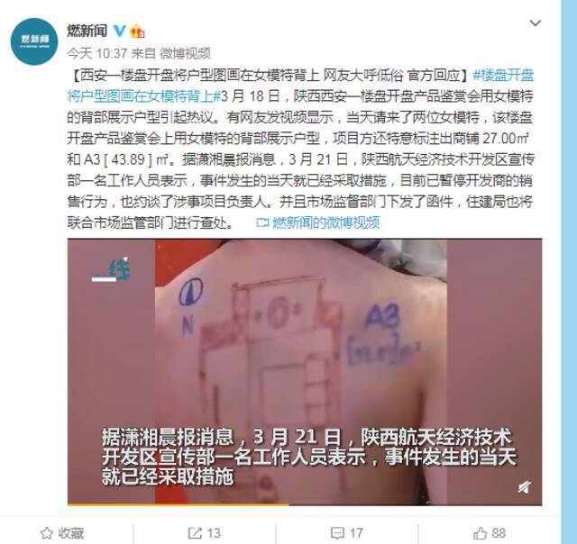 楼盘开盘在女模特后背画户型图 网友大呼低俗