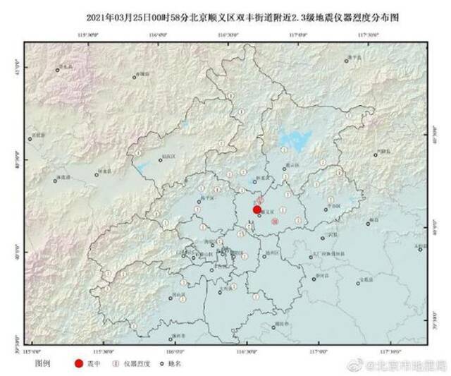 北京顺义凌晨发生2.3级地震 市地震局：为正常地震活动