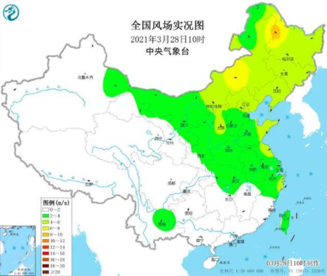 3月28日风场实况图中央气象台供图