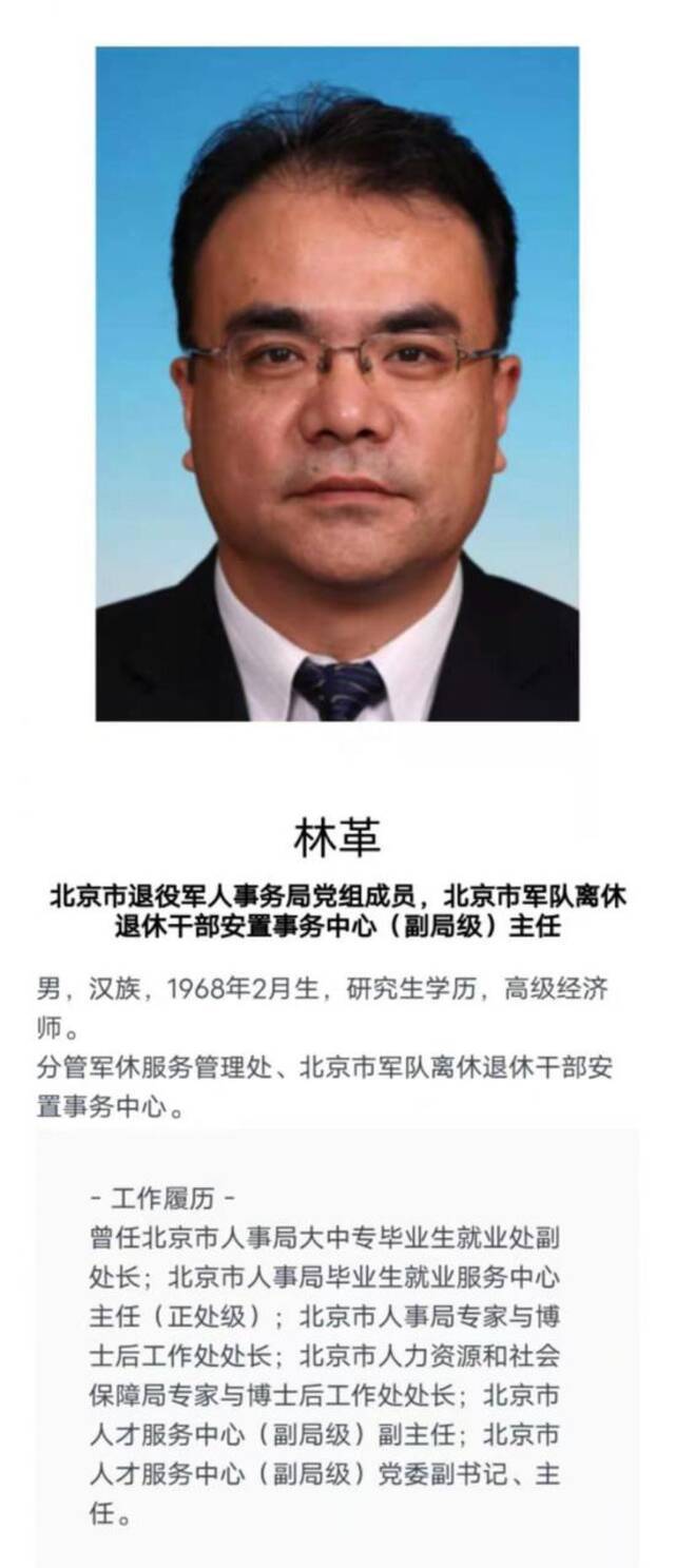 林革任北京市军队离休退休干部安置事务中心主任