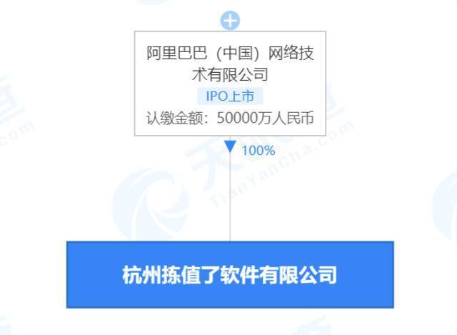 阿里巴巴成立杭州拣值了软件有限公司 注册资本5亿元