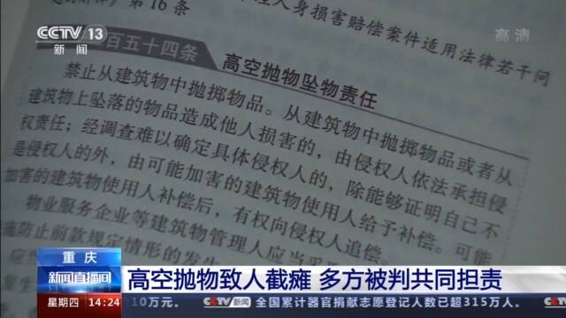 高空抛物致人截瘫 13家住户和医院被判共同担责