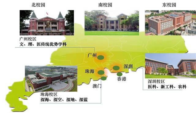 ▲中山大学已初步形成三校区五校园的办学格局