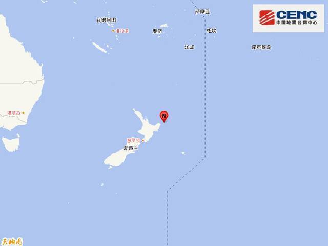 新西兰北岛附近海域发生6.0级地震 震源深度10千米