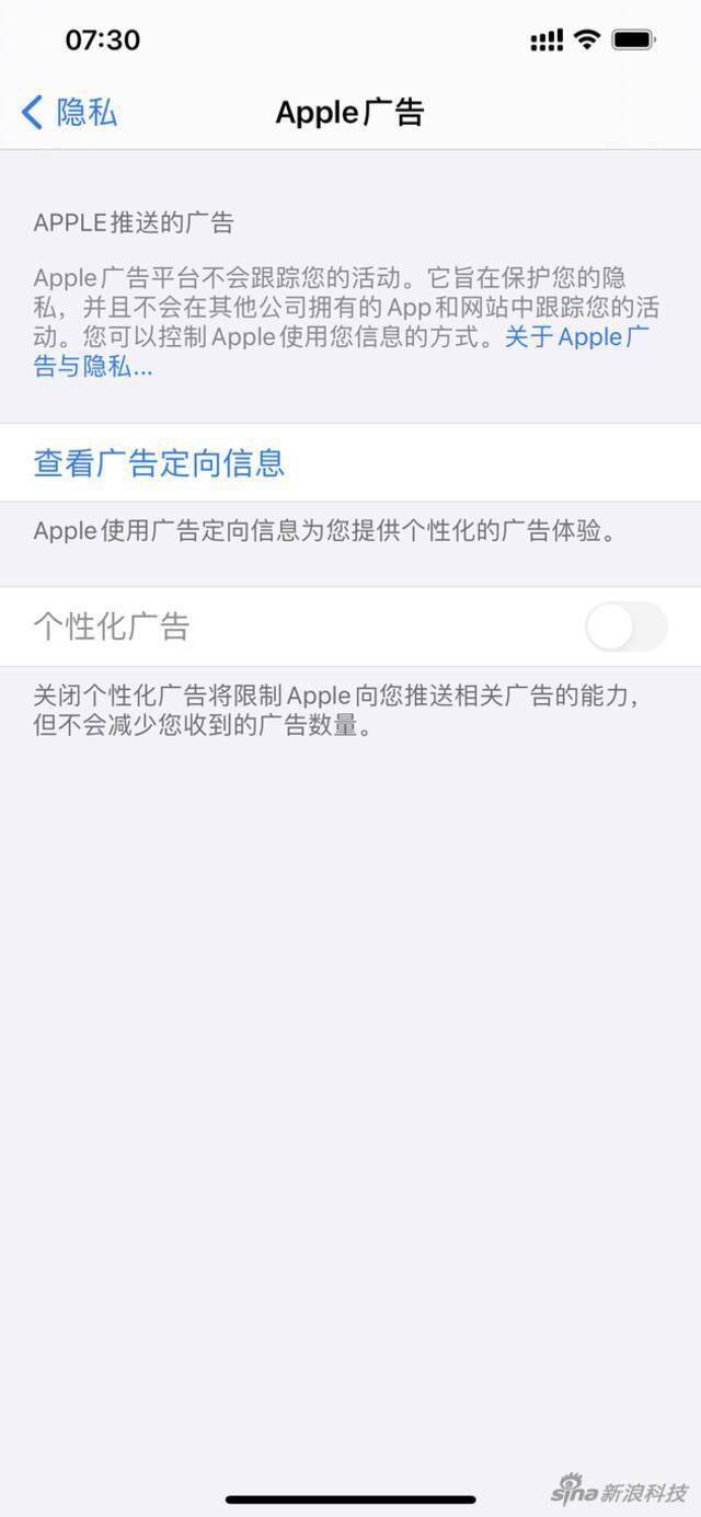 iOS 14.5测试版中的个性化广告开关