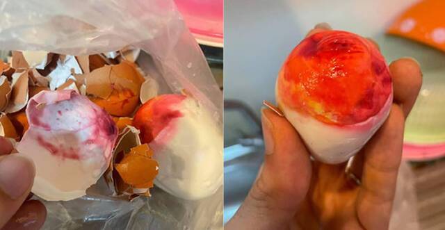 泰国男子在烹煮鸡蛋后发现蛋黄竟变成血红色