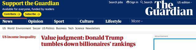 “耻辱性下降”，福布斯公布最新亿万富豪榜：特朗普下滑300名，外媒评论扎心…