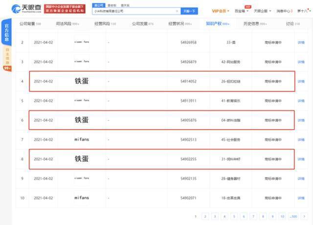 小米关联公司申请注册“铁蛋”商标