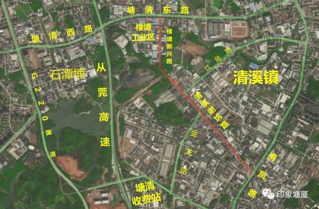 图中红线为此次建设的道路，本示意图仅供参考，以实际建设为准（印象塘厦制图）。