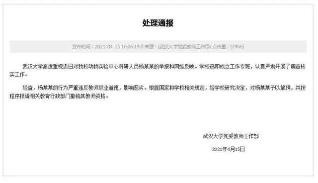 武汉大学党委教师工作部网站截图