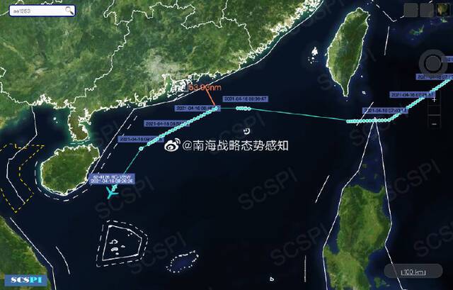 美空军RC-135W正沿广东和海南岛海岸进行抵近侦察