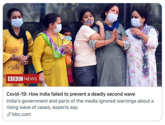 印度如何未能阻止致命的第二波浪潮。/BBC报道截图