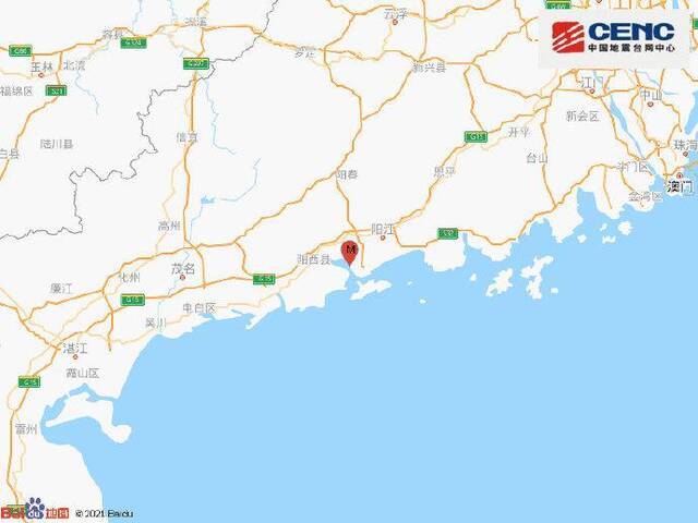 广东阳江市江城区发生2.9级地震，震源深度12千米