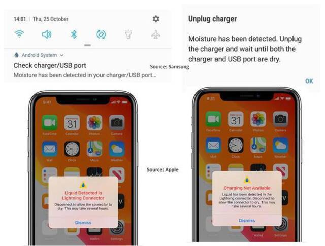 iPhone弹出的充电口浸水警视窗