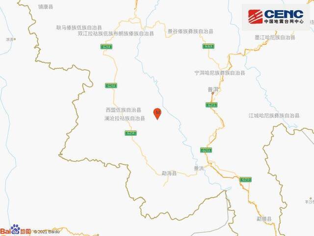 云南普洱市澜沧县发生3.1级地震 震源深度10千米
