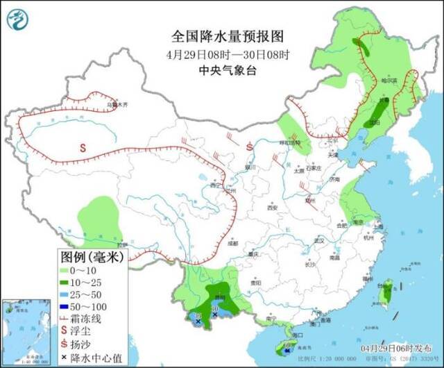 北方多大风天气 全国降水稀少局地有强对流天气