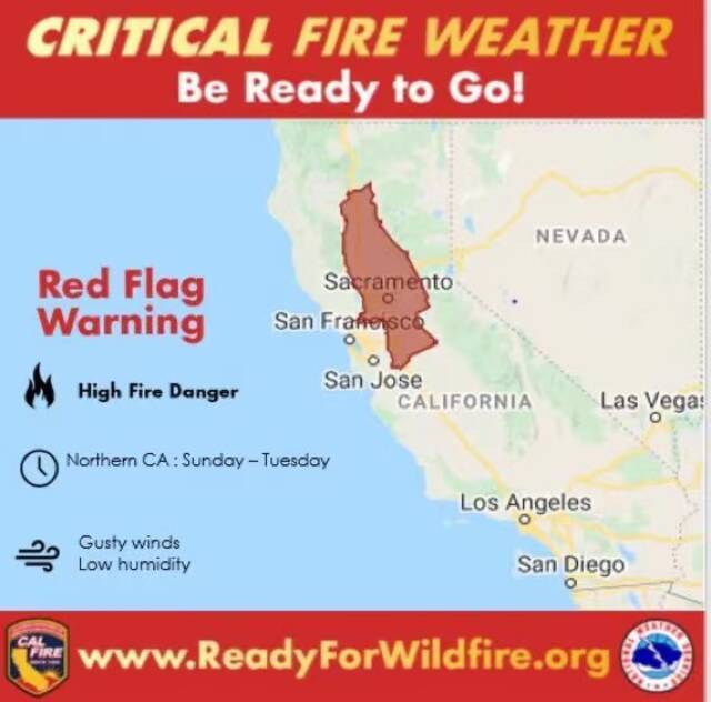 美国国家气象局对加州等多个地区发出山火警告