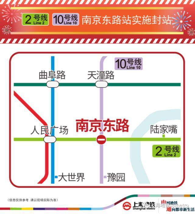 今日19时起，上海地铁2、10号线南京东路站实施封站