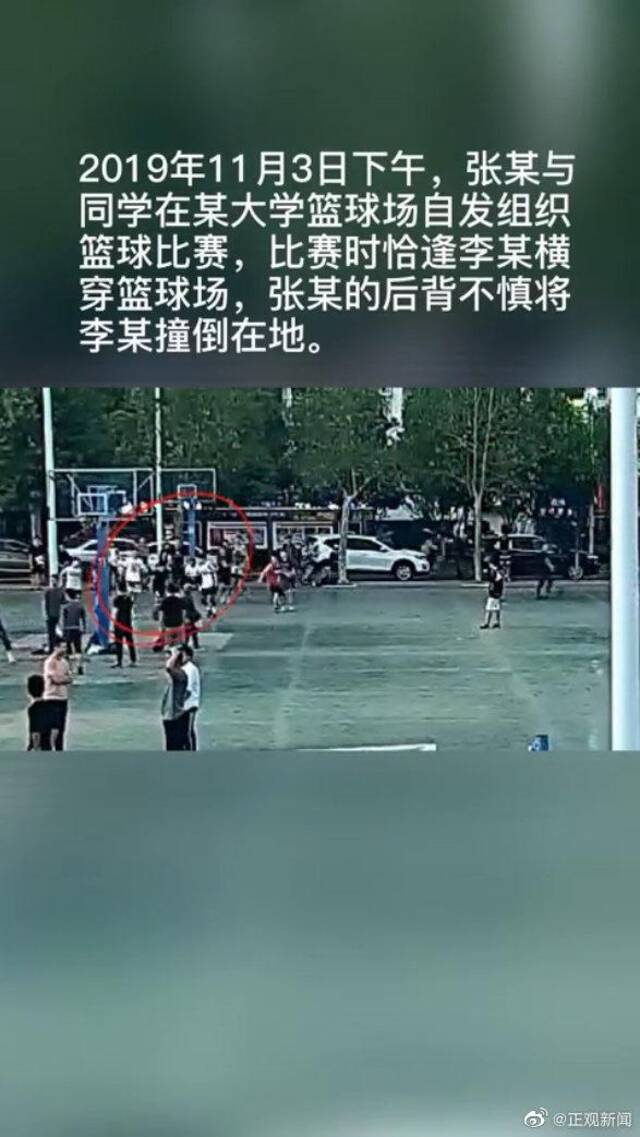 老人横穿篮球场被打球大学生撞伤要求索赔 法院：不担责