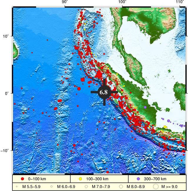 印尼苏门答腊岛北部海域发生6.8级地震，或引发局地海啸