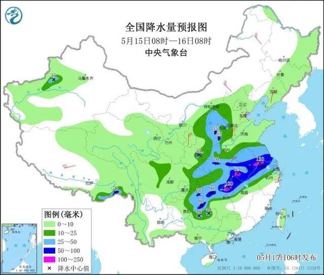 全国降水量预报来源：中央气象台