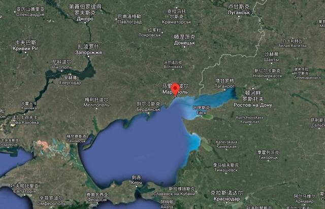 地图上的红点标记处为格努托沃所在位置，该村距离马里乌波尔约20公里
