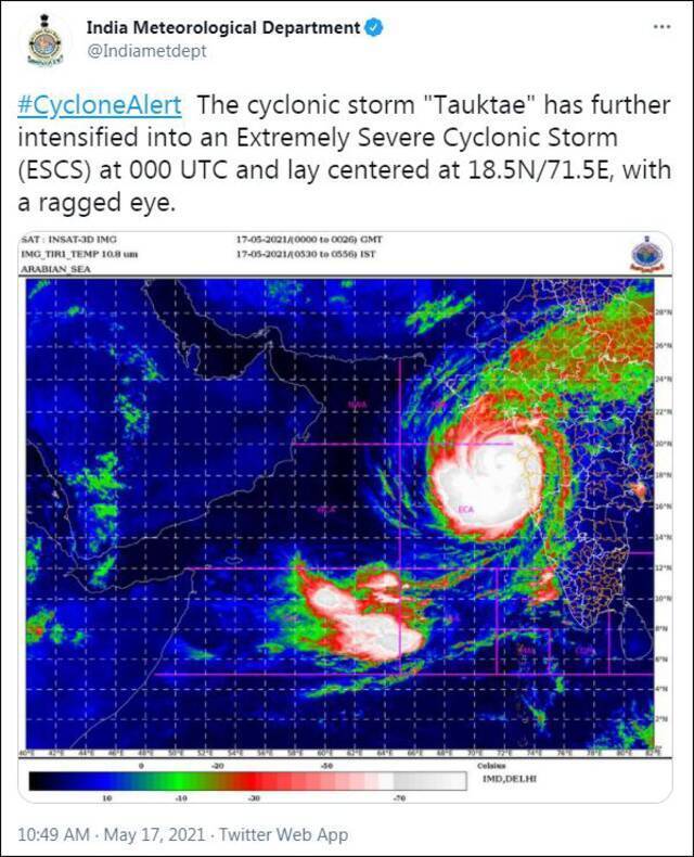 热带气旋“陶特”侵袭印度，至少导致10人死亡