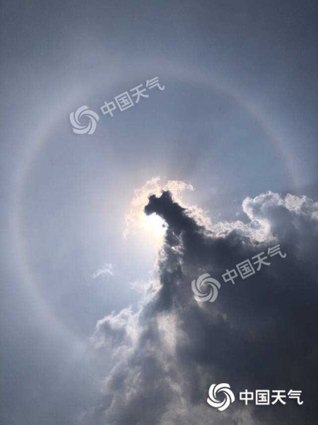 昨天，北京上空出现日晕景观。图/中国天气网王晓