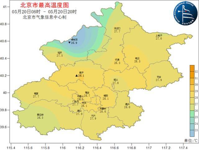 北京今日午后南风明显，今明多雷雨天气