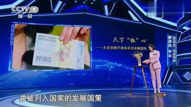 马达加斯加20000元纸钞上印有杂交水稻。截图自2019《主持人大赛》