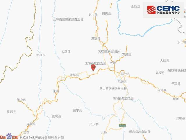 云南大理州漾濞县发生3.4级地震 震源深度13千米