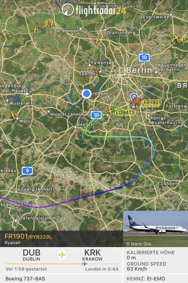  Flightradar24上FR1901航班的飞行轨迹图