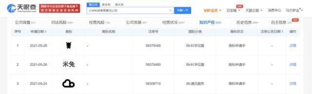 小米申请米兔商标 商标状态显示为申请中