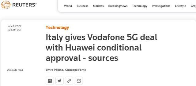 外媒：沃达丰意大利子公司获有条件批准，可在5G网络中使用华为设备