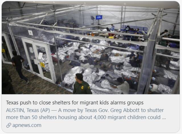 得州想要推动关闭收容未成年非法移民的收容所。/美联社报道截图